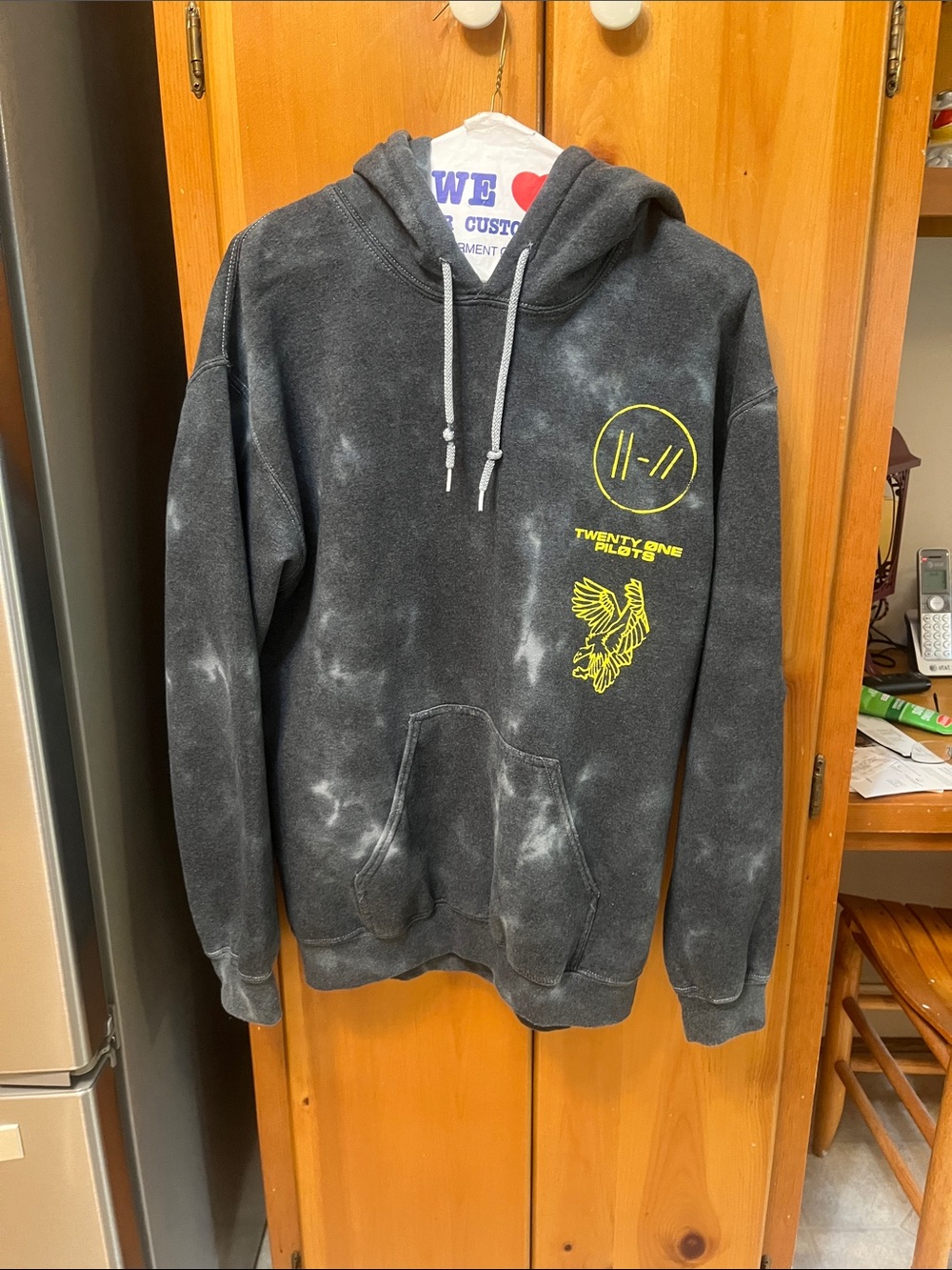 Twenty One Pilots Gray Washed Tie-Dye Bandito Hoodie with Yellow Logo